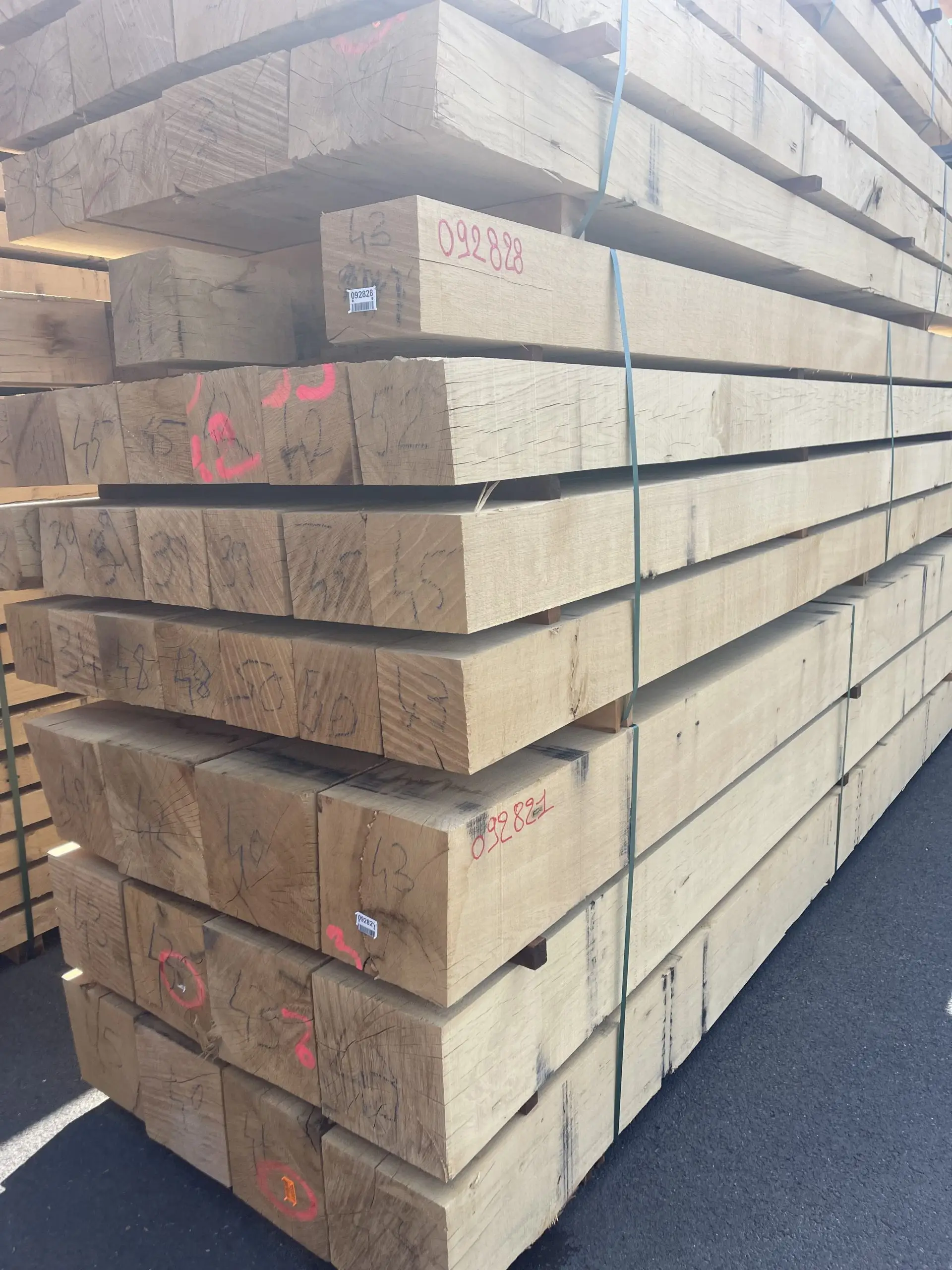 Fresh sawn oak beams